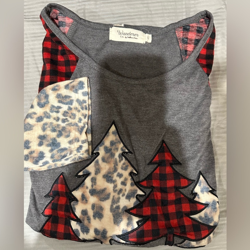 Gray and Red Plaid Christmas Tree Top